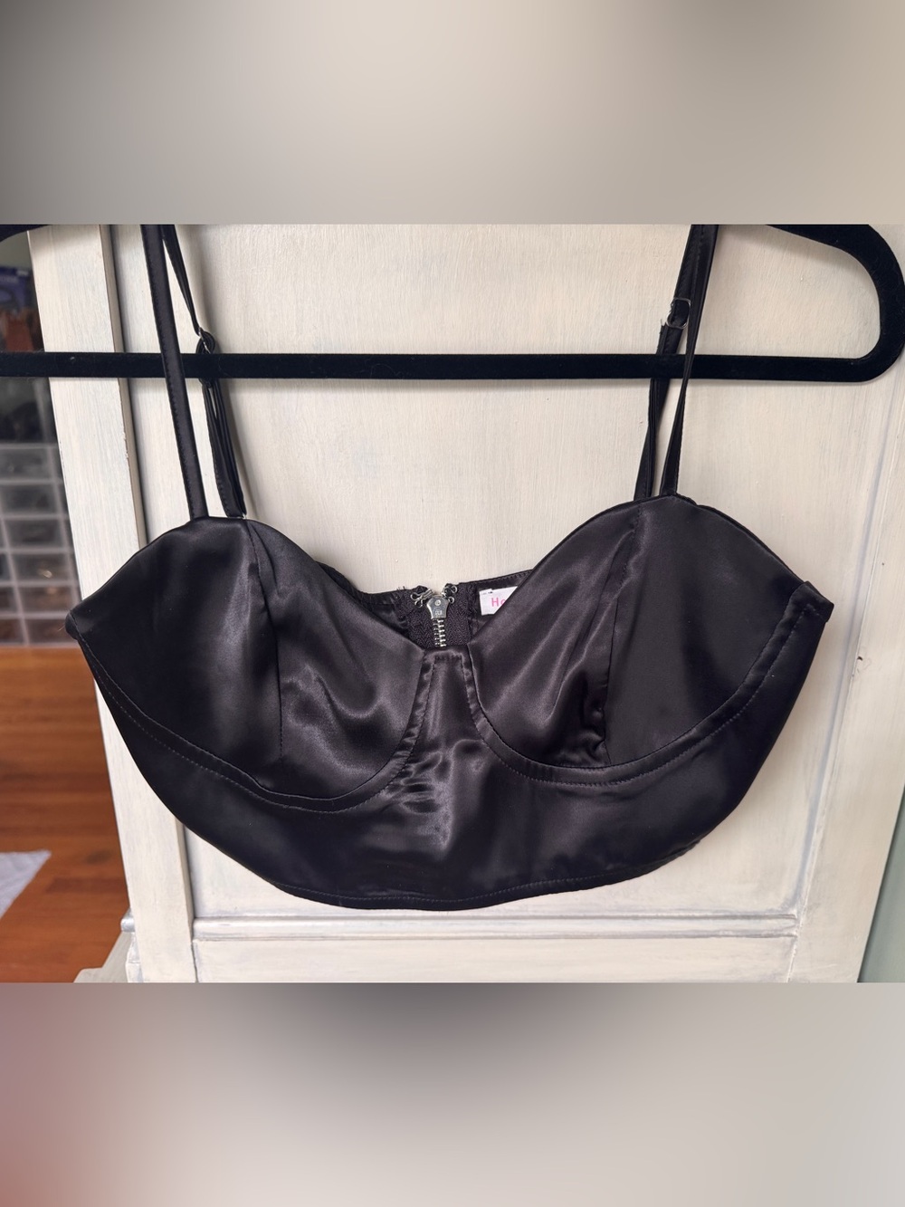 Black Satin Bustier Crop Top